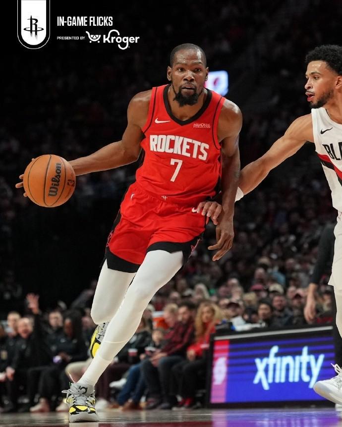 孤立无援,杜兰特26中14空砍37分0助,2007年以来火箭队首人